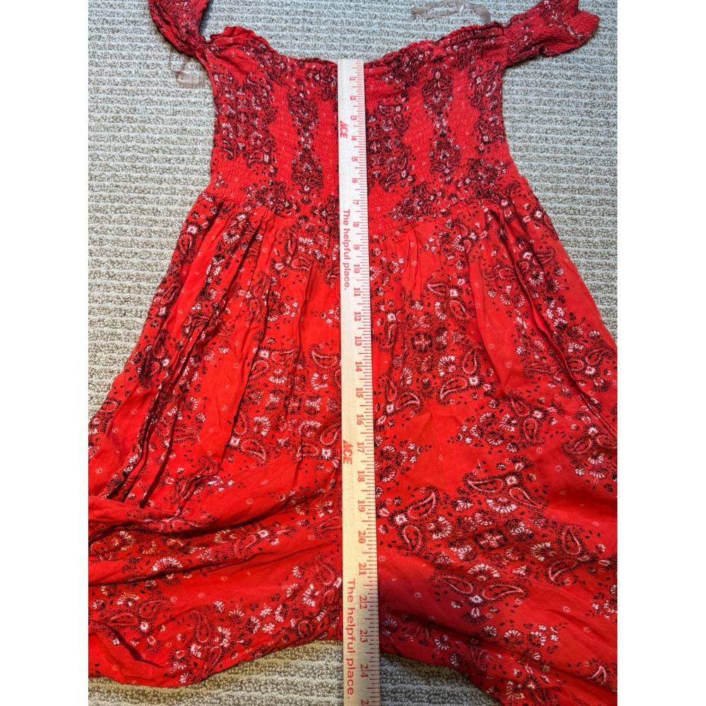 Rebellion One Red Paisley Wide Leg Jumpsuit XL Boho Festival Smocked Romper - Picture 10 of 12